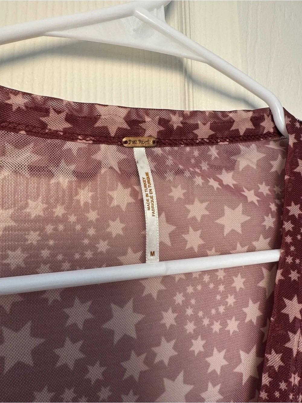 Free People Burgundy Star Print Sheer Tie-Front Chemise